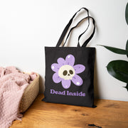 Tote Bag — 'Dead Inside' Skull Flower Canvas Tote