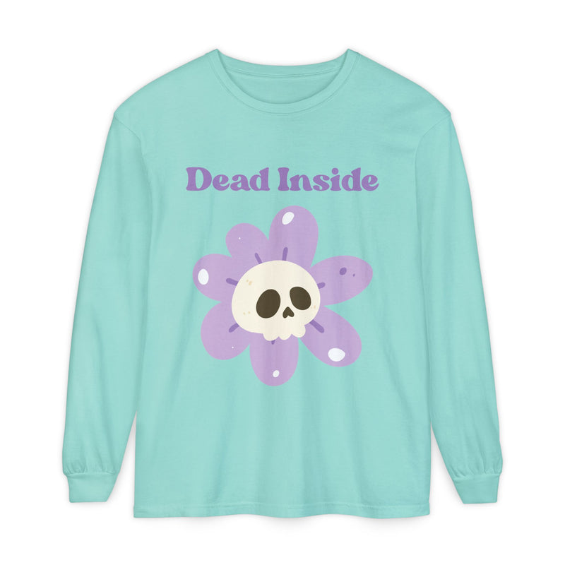 "Dead Inside" Oversized T-Shirt - Skull Flower Long Sleeve Tee
