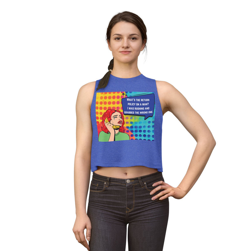 Retro Pop Art Crop Top - "What's the Return Policy on a Man" Tank