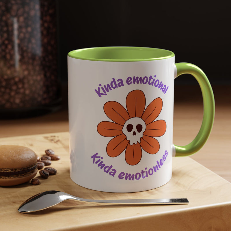 Coffee or Tea Mug — "Kinda Emotional, Kinda Emotionless" Floral Skull Accent Mug