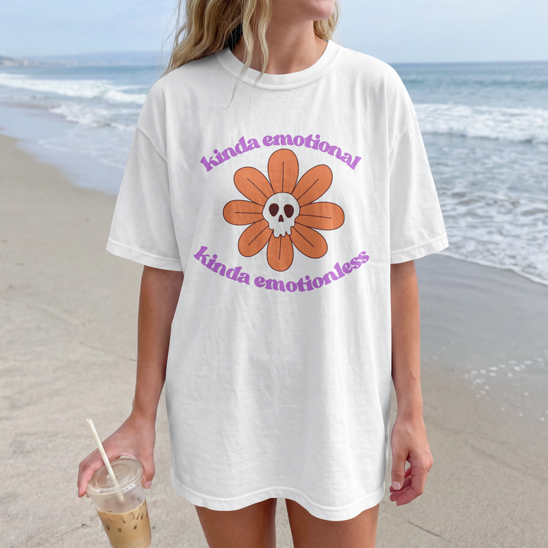 Graphic Tee - Kinda Emotionless Kinda Emotional Floral Skull Mental Health Awareness T-Shirt