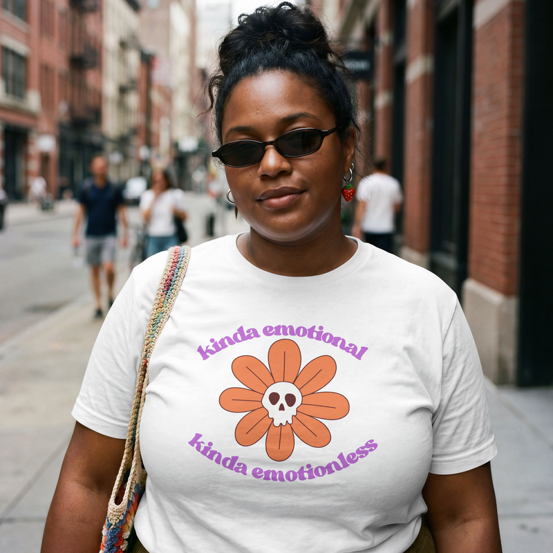 Graphic Tee - Kinda Emotionless Kinda Emotional Floral Skull Mental Health Awareness T-Shirt