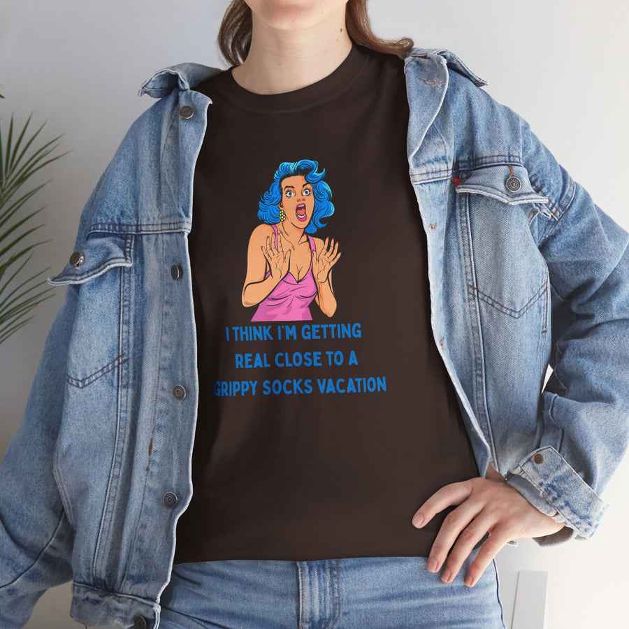 Pop Art Tee - "Grippy Socks Vacation" Mental Health Awareness Graphic T-Shirt