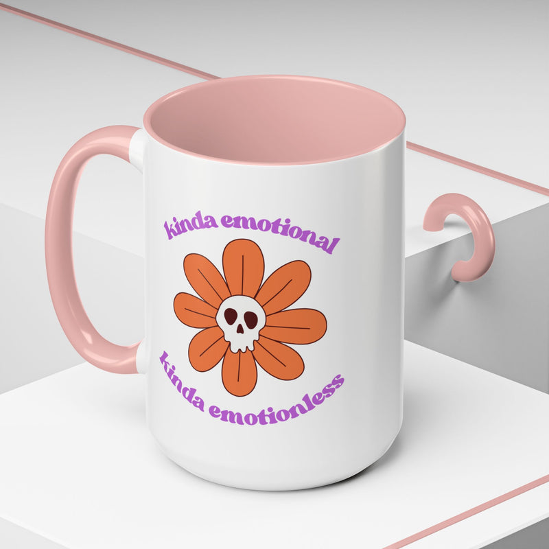 Coffee or Tea Mug — "Kinda Emotional, Kinda Emotionless" Floral Skull Accent Mug