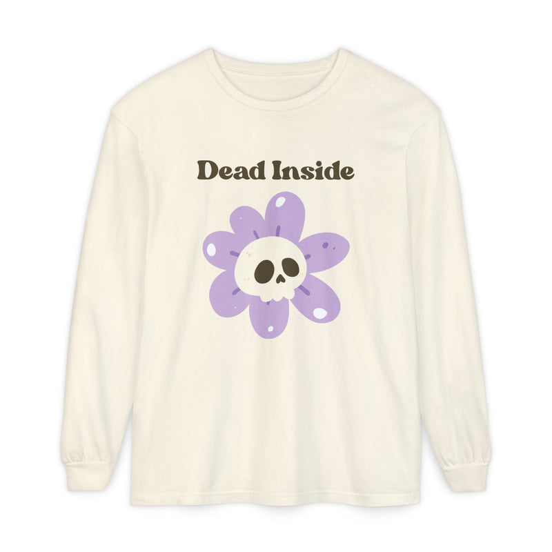 "Dead Inside" Oversized T-Shirt - Skull Flower Long Sleeve Tee