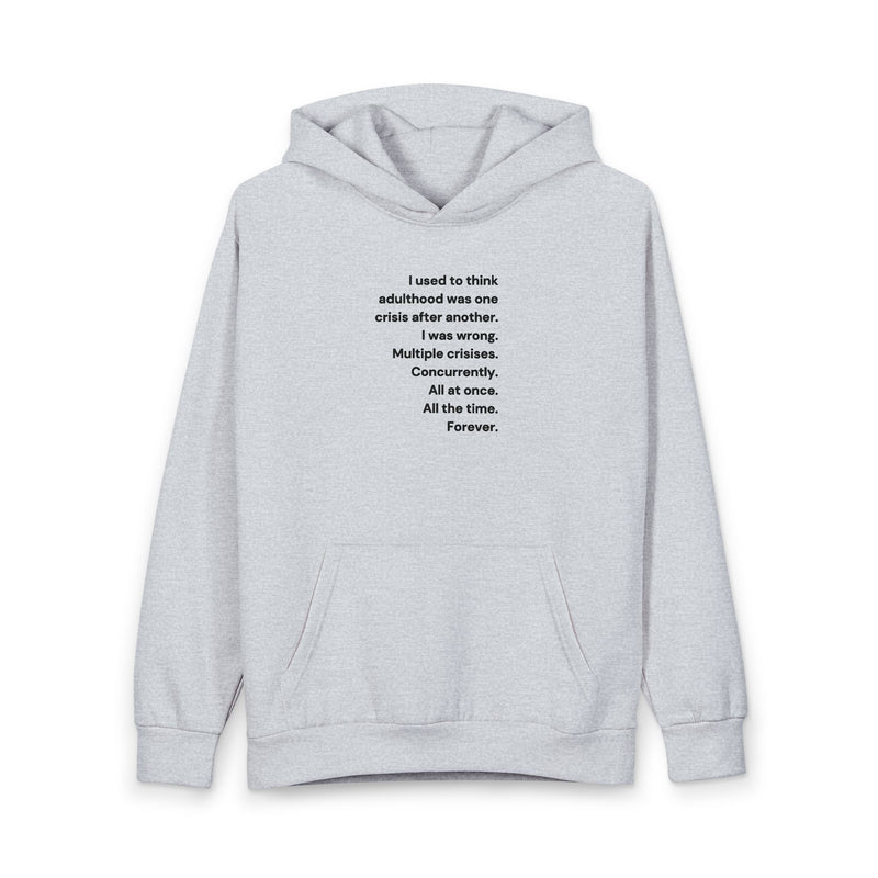 Minimalist Text Hoodie — 'Adulthood' Graphic Hooded Pullover Sweatshirt