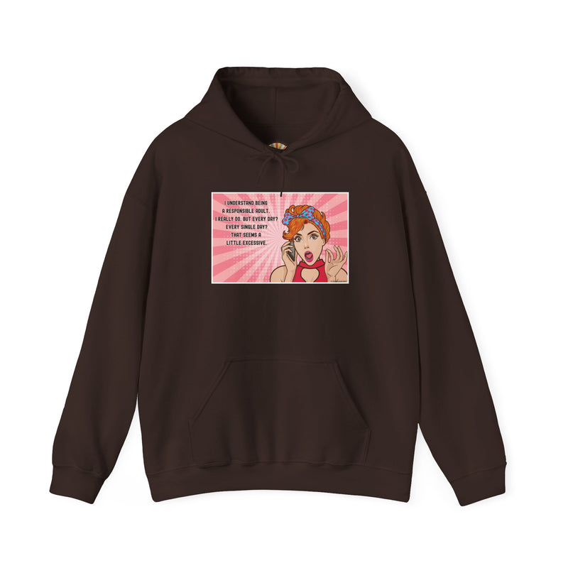 Retro Pop Art Hooded Sweatshirt — "Responsible Adult..." Graphic Hoodie