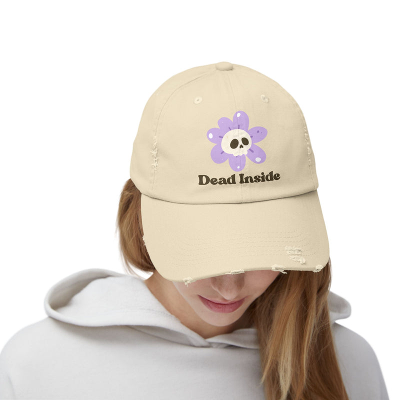 "Dead Inside" Skull Flower Distressed Cap — Baseball Hat