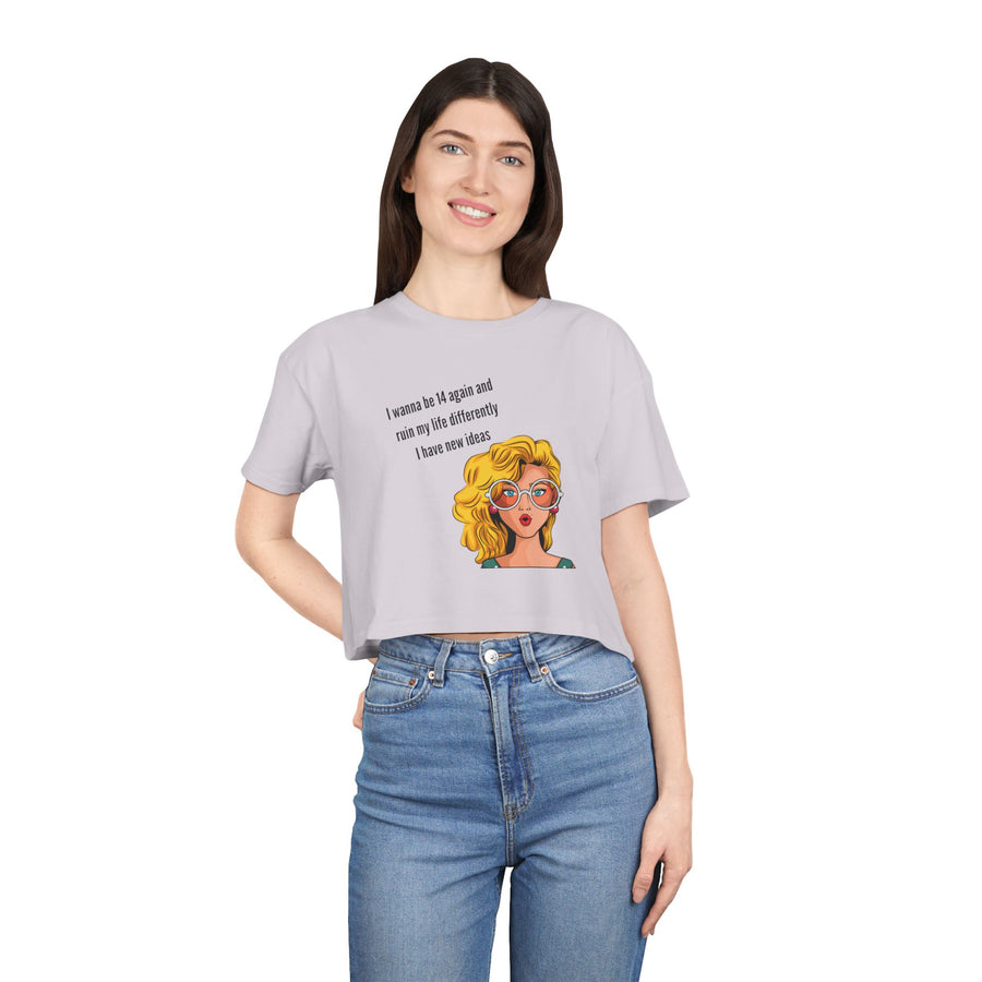 Women's Crop Tee — Retro Pop Art Girl 'I Wanna Be 14 Again' T-Shirt Top