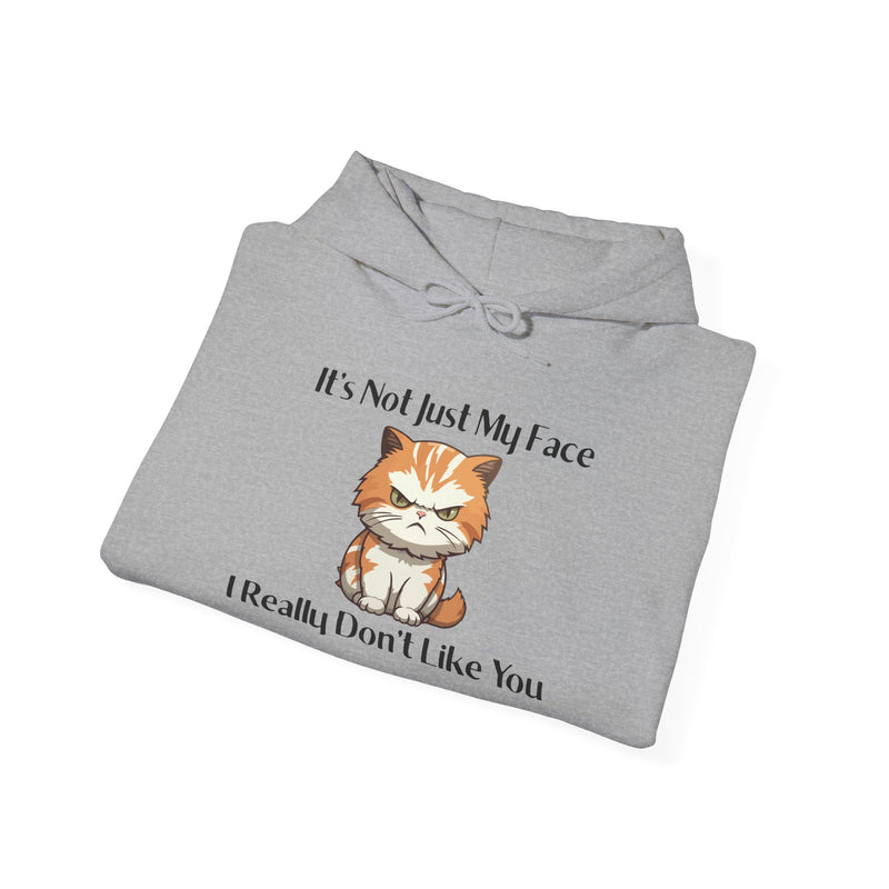 Sassy Cat Hoodie — "It's Not Just My Face, I Really Don't Like You"Graphic Hooded Sweatshirt