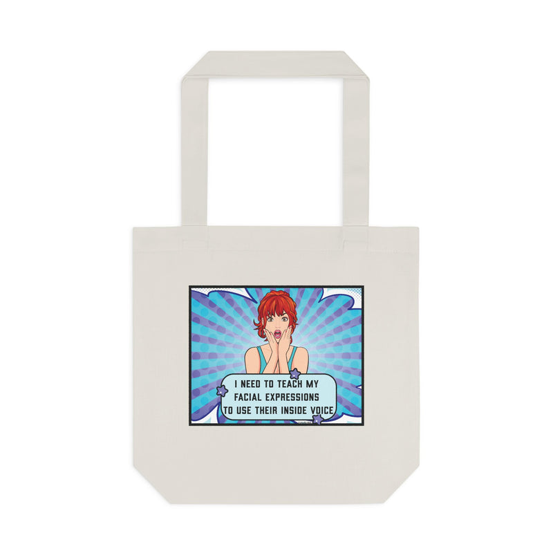 Retro Pop Art Reusable Tote Bag — 'Facial Expressions' Large Cotton Book Bag