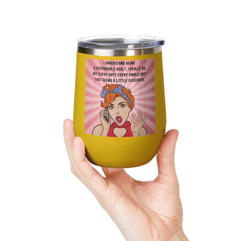 "Responsible Adult"Retro Pop Art Insulated Wine Tumbler - Stainless Steel 12oz