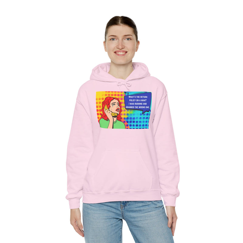 Retro Pop Art Hoodie "What's the Return Policy on a Man?..." Hooded Sweatshirt