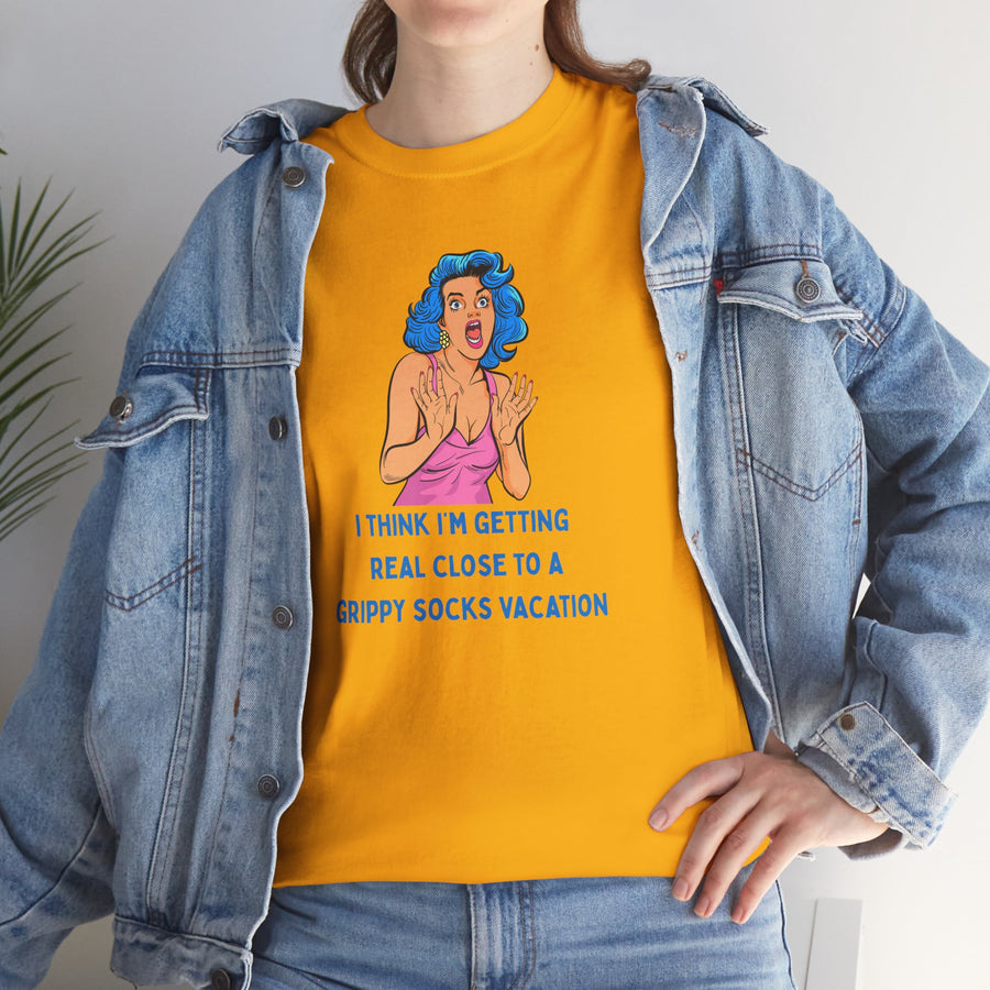 Pop Art Tee - "Grippy Socks Vacation" Mental Health Awareness Graphic T-Shirt