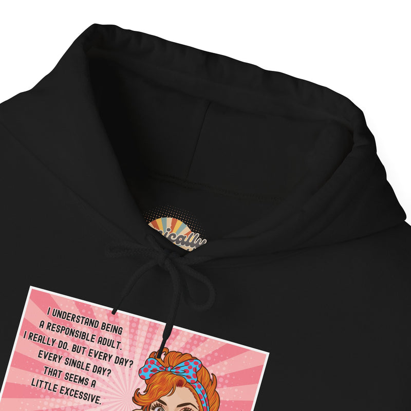 Retro Pop Art Hooded Sweatshirt — "Responsible Adult..." Graphic Hoodie