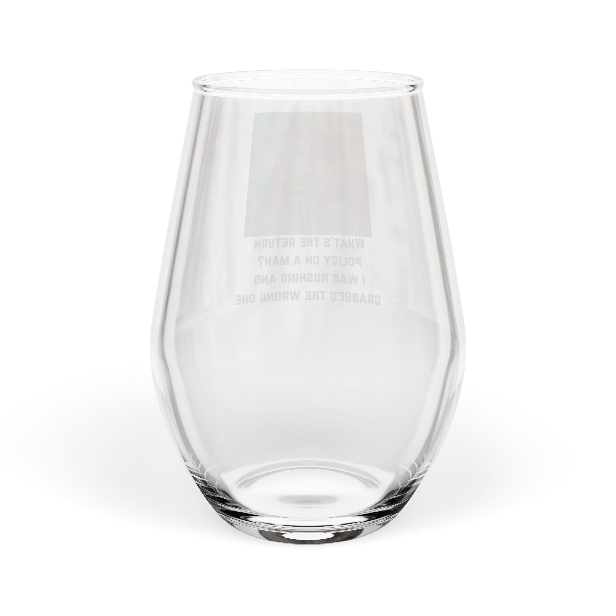 Pop Art Stemless Wine Glass – Return Policy on a Man