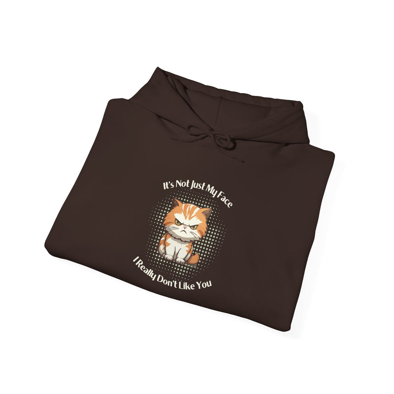 Sassy Cat Hoodie — "It's Not Just My Face, I Really Don't Like You"Graphic Hooded Sweatshirt