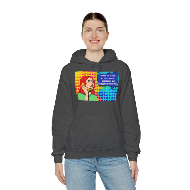 Retro Pop Art Hoodie "What's the Return Policy on a Man?..." Hooded Sweatshirt