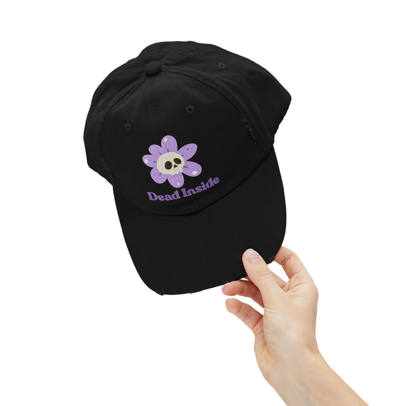 "Dead Inside" Skull Flower Distressed Cap — Baseball Hat