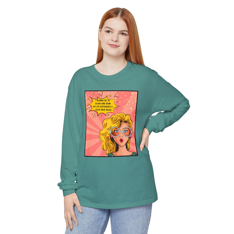 Pop Art Comic Long Sleeve Tee — "I Wanna Be in My Own Movie" Graphic Oversize T-Shirt