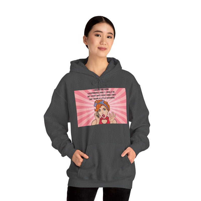 Retro Pop Art Hooded Sweatshirt — "Responsible Adult..." Graphic Hoodie