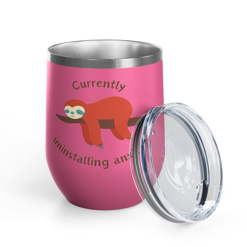 "Currently Uninstalling Anxiety" Sloth Insulated Wine Tumbler - Stainless Steel 12oz