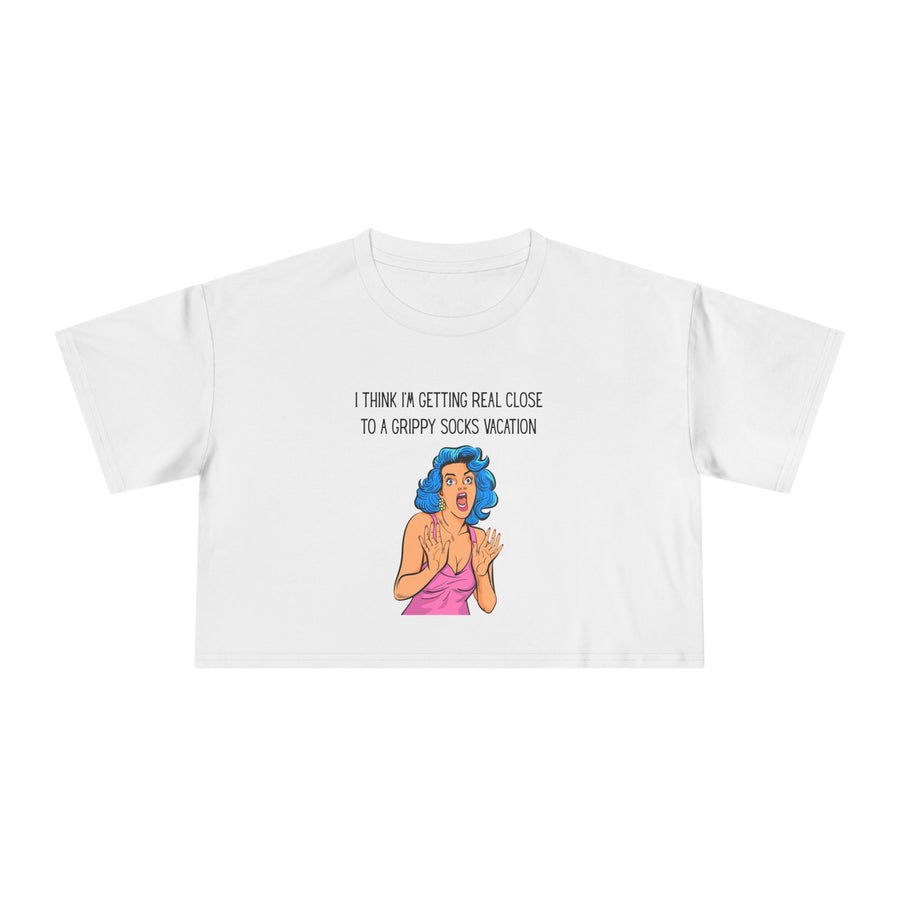 Crop Tee — Retro Pop Art 'Grippy Socks Vacation' Graphic T-shirt Top