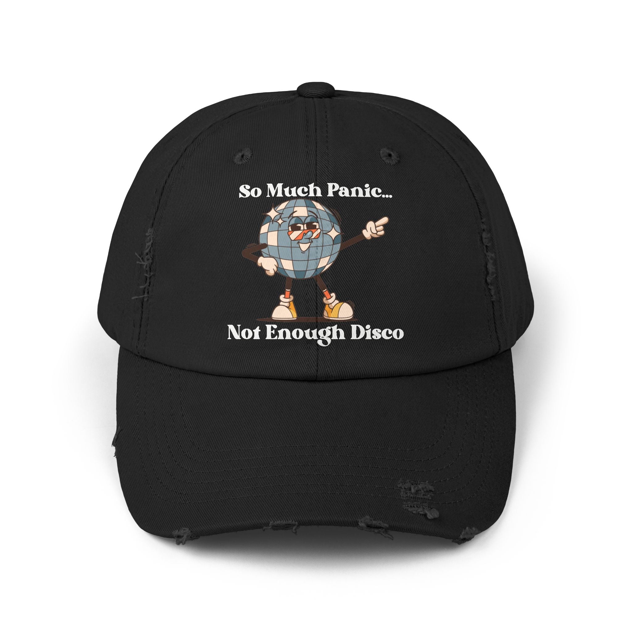 Distressed Cap — "So Much Panic... Not Enough Disco" Retro Disco Baseball Hat