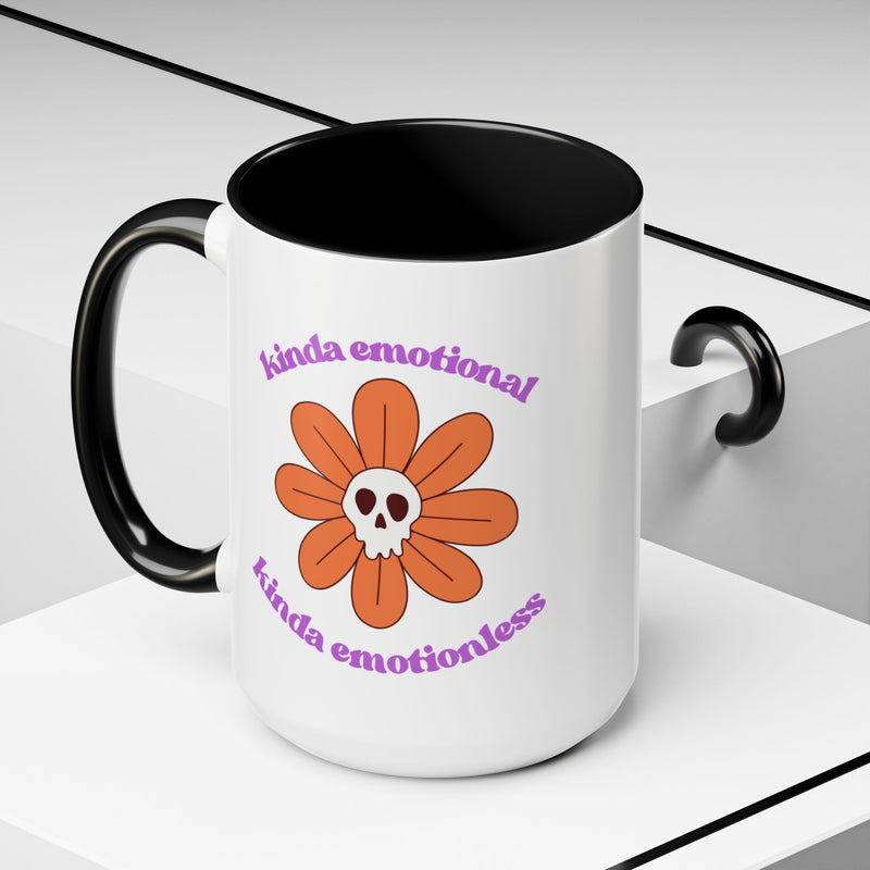 Coffee or Tea Mug — "Kinda Emotional, Kinda Emotionless" Floral Skull Accent Mug