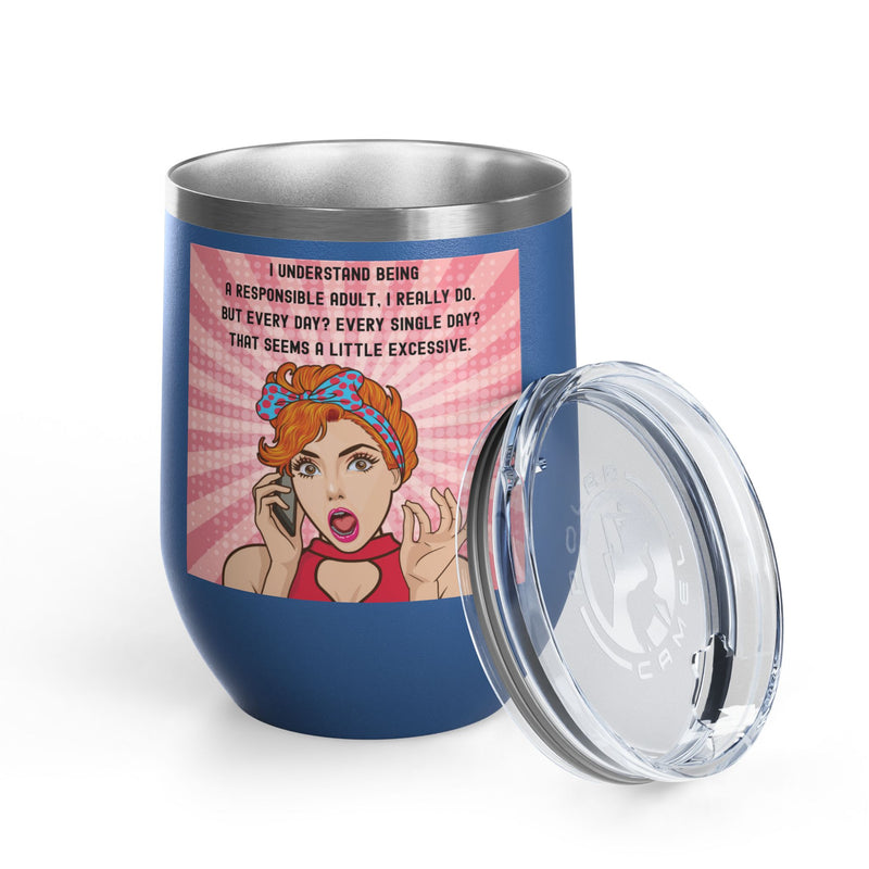 "Responsible Adult"Retro Pop Art Insulated Wine Tumbler - Stainless Steel 12oz