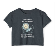 Women's Crop Top T-shirt — 'I Knew Who I Was This Morning' Wonderland Graphic Tee