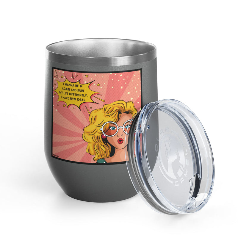 Retro Pop Art "14 Again" Insulated Stainless Steel 12oz Wine Tumbler