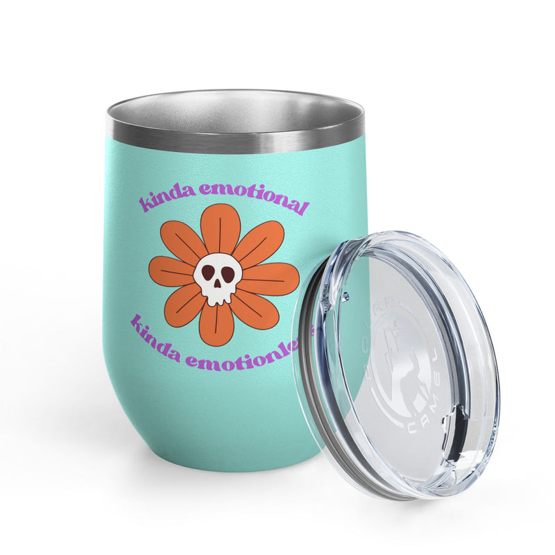 "Kinda Emotional Kinda Emotionless" Graphic Floral Skull Wine Tumbler - Stainless Steel 12oz