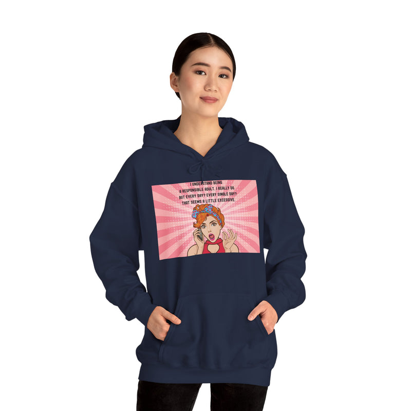 Retro Pop Art Hooded Sweatshirt — "Responsible Adult..." Graphic Hoodie