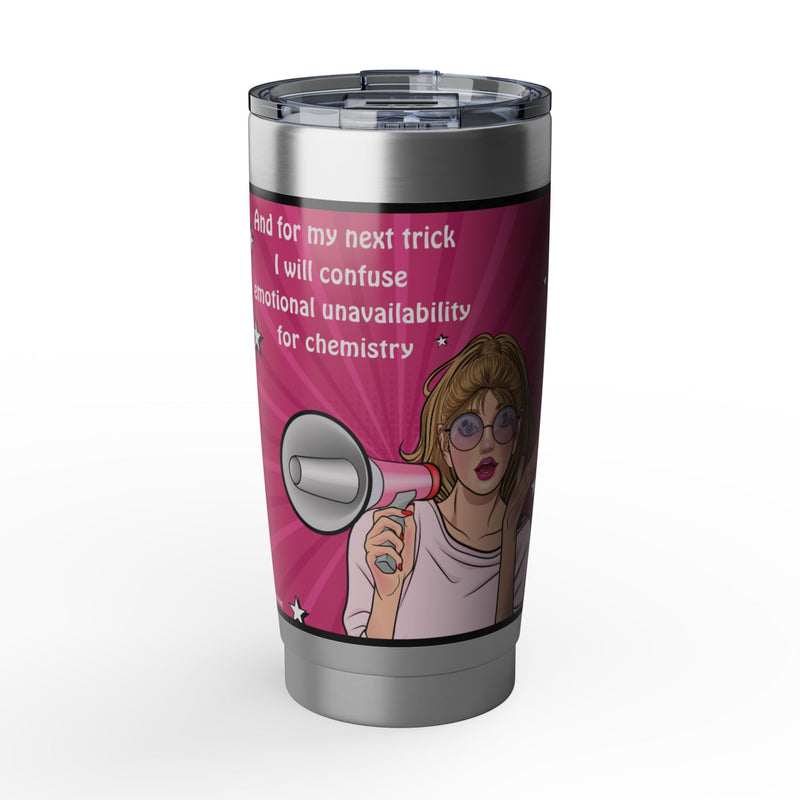20oz Vagabond Travel Tumbler — 'Emotional Unavailability' Retro Pop Art Traveler Cup