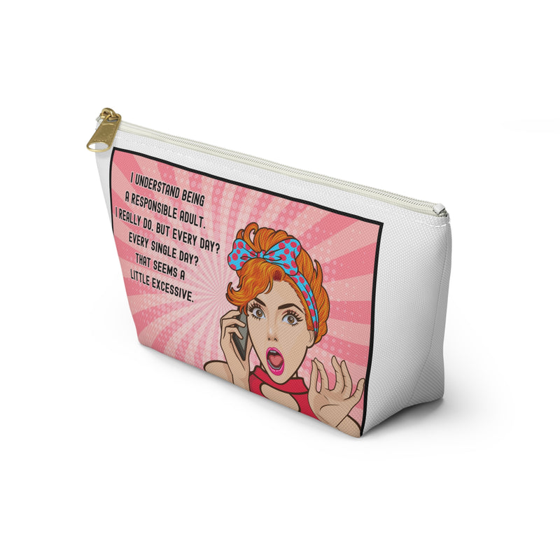 Retro Pop Art Accessory Pouch — "Responsible Adult" Travel Cosmetic/Makeup Bag