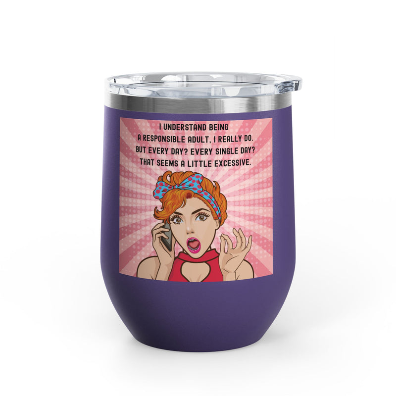 "Responsible Adult"Retro Pop Art Insulated Wine Tumbler - Stainless Steel 12oz