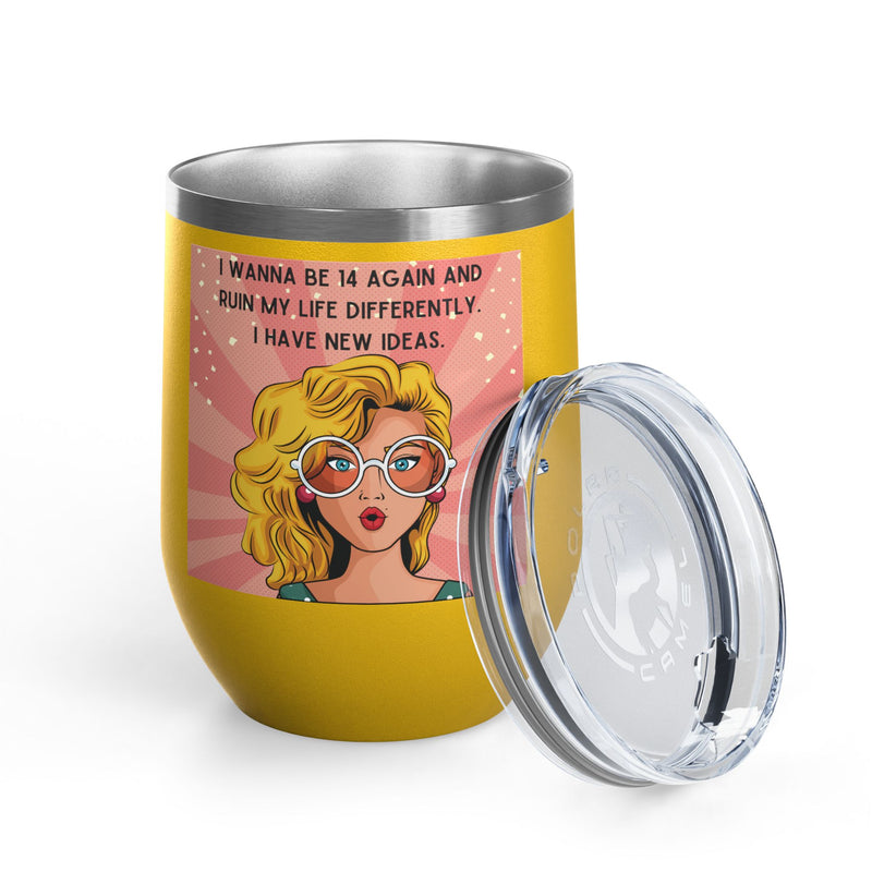 Retro Pop Art "14 Again" Insulated Stainless Steel 12oz Wine Tumbler