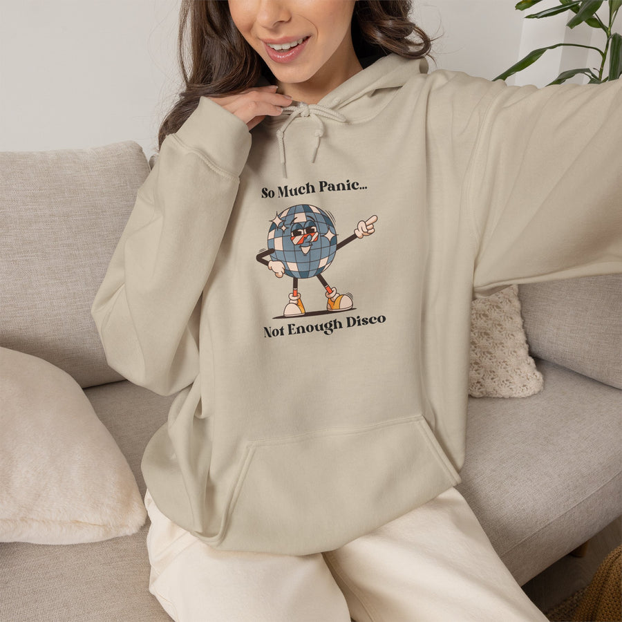 Retro Hoodie "Too Much Panic, Not Enough Disco" Hooded Sweatshirt
