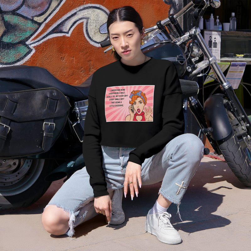 Cropped Sweatshirt — Retro Pop Art 'Responsible Adult' Women's Crop Top