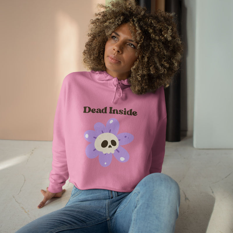 Crop Hoodie: "Dead Inside" Purple Flower Skull Graphic Crop Hooded Sweatshirt