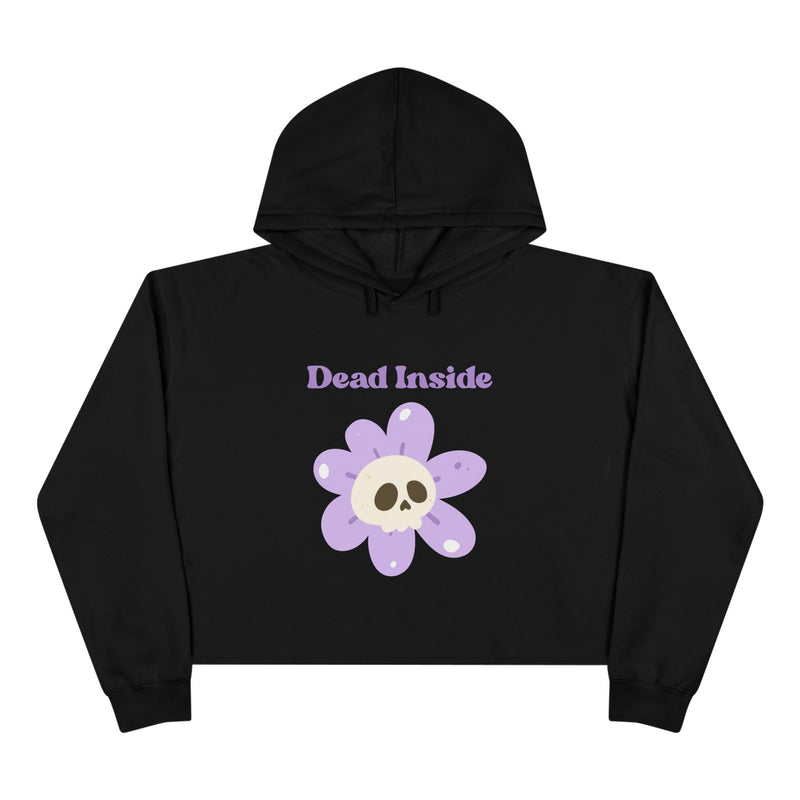 Crop Hoodie: "Dead Inside" Purple Flower Skull Graphic Crop Hooded Sweatshirt