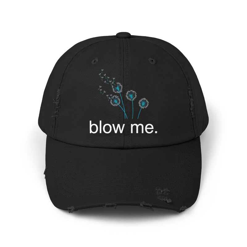"Blow Me" Dandelion Cap — Distressed Baseball Hat