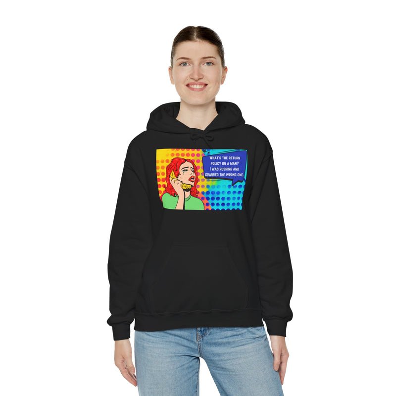 Retro Pop Art Hoodie "What's the Return Policy on a Man?..." Hooded Sweatshirt