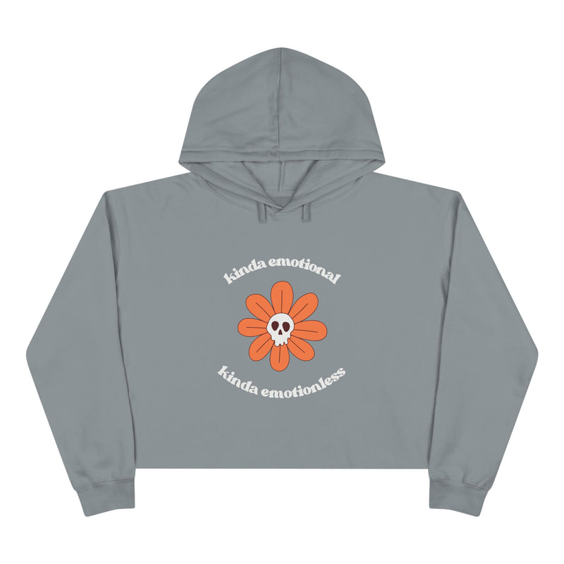 Crop Hoodie - "Kinda Emotional Kinda Emotionless" Flower Skull Hooded Sweatshirt
