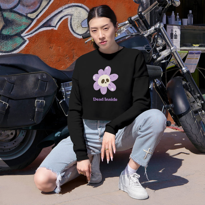 Cropped Sweatshirt — 'Dead Inside' Flower Skull Graphic Crop Top