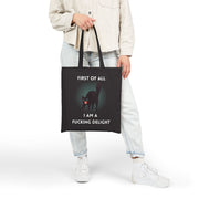 Tote Bag — "First of All I Am a Fucking Delight" Sassy Black Cat Canvas Tote