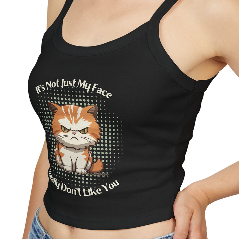 Sassy Cat Graphic Tank — "It's Not Just My Face, I Really Don't Like You" Crop Tank Top