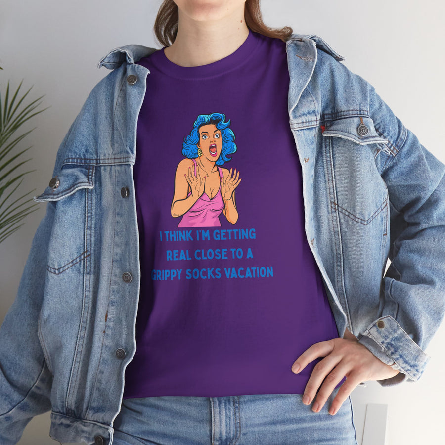 Pop Art Tee - "Grippy Socks Vacation" Mental Health Awareness Graphic T-Shirt
