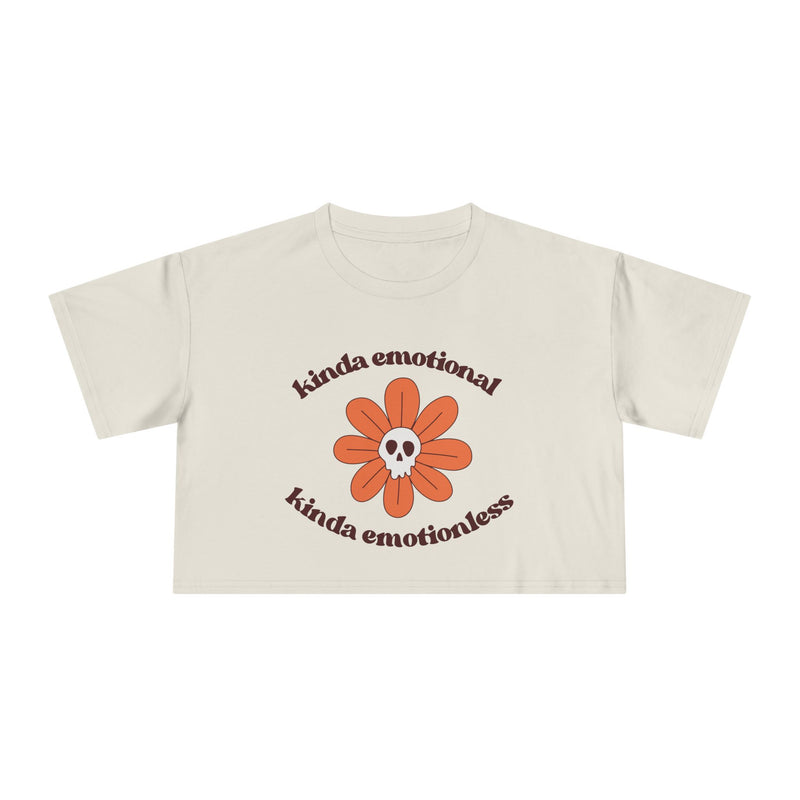 Crop Tee — 'Kinda Emotional, Kinda Emotionless' Retro Flower Skull Graphic T-shirt Top
